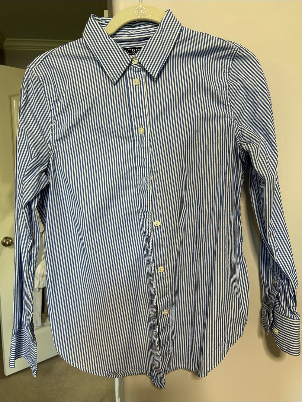 J. Crew Men's Navy and White Vertical Stripe Button-Down Shirt
